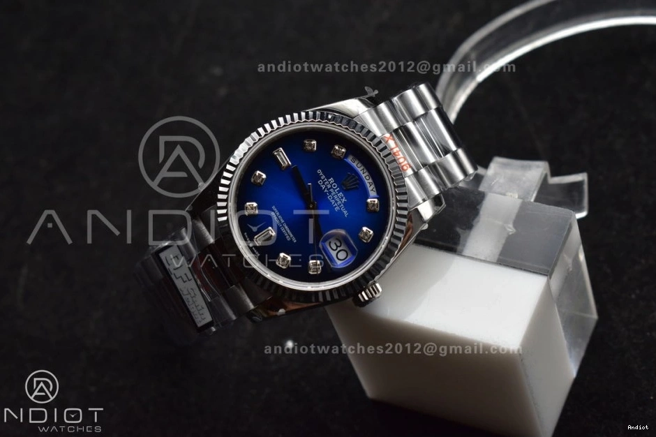 Best QF Diamond 904L Bracelet Comfortable (Gain Blue DayDate Edition Weight) Steel SS Dial vr3255 on 677 36 President V5 0806